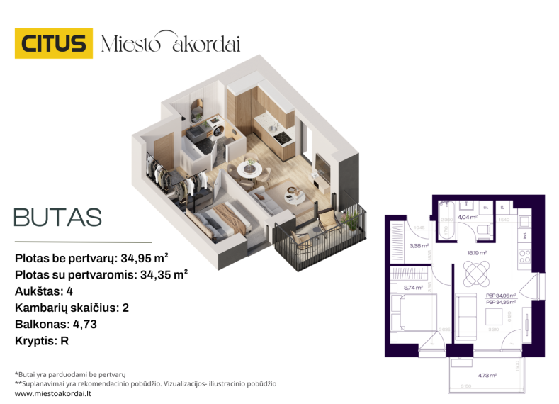 Parduodamas butas Trimitų g., Šnipiškės, Vilniaus m., Vilniaus m. sav., 34.95 m² ploto 2 kambariai 2