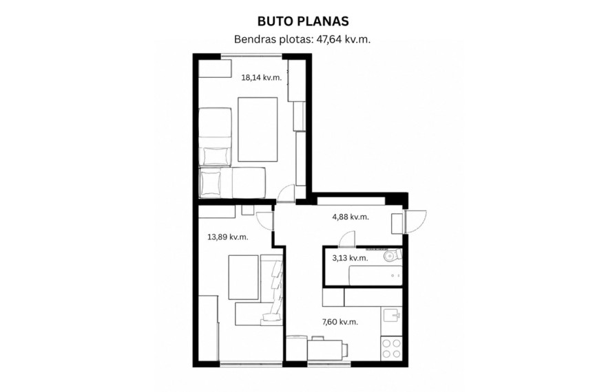 Parduodamas butas Kementos g., Giedraičių mstl., Molėtų r. sav., 47.64 m2 ploto, 2 kambariai 14