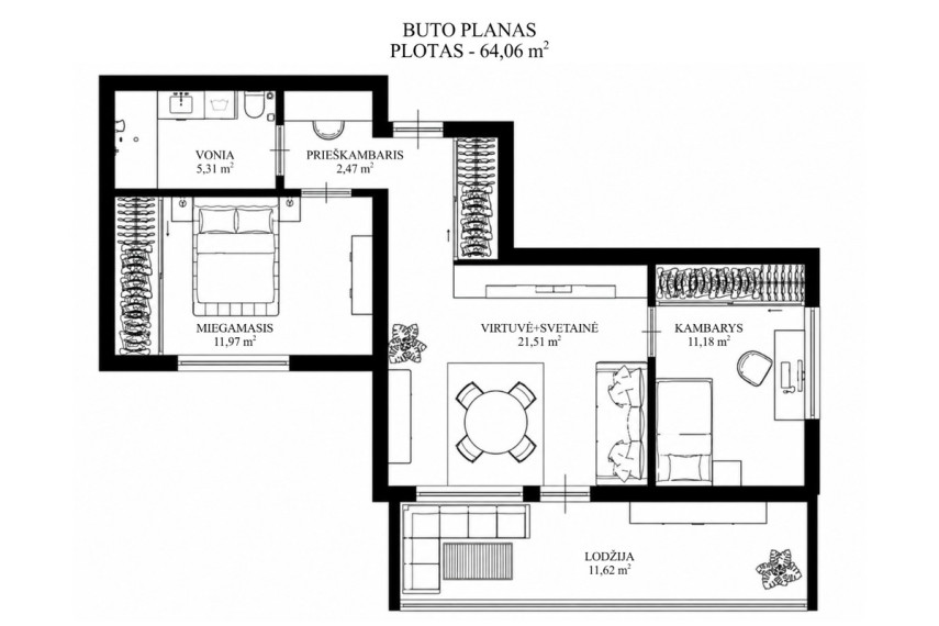 Parduodamas butas Lazdynėlių g., Vilniaus m., Vilniaus m. sav., 64.06 m2 ploto, 3 kambariai 29