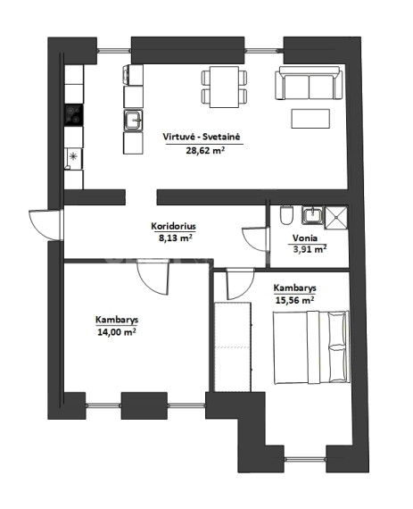 Nuomojamas butas  J. Basanavičiaus g., Senamiestis, Vilniaus m., Vilniaus m. sav., 70.22 m2 ploto, 3 kambariai 9