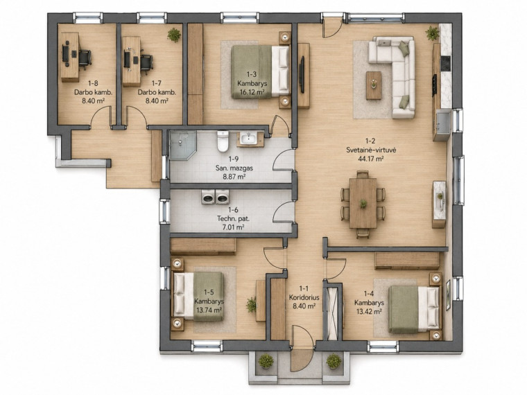 Parduodamas namas Vėluvos g., Trušelių k., Klaipėdos r. sav., 129 m2 ploto, 1 aukštai 3