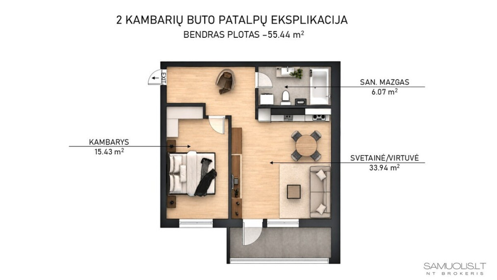 Parduodamas butas Manufaktūrų g., Vilniaus m., Vilniaus m. sav., 55.44 m2 ploto, 2 kambariai 22