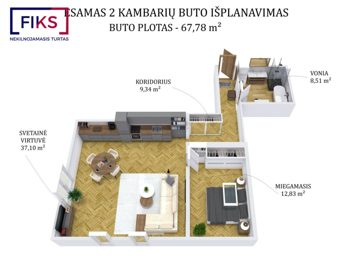 Parduodamas butas Žaibo g., Šilainiai, Kauno m., Kauno m. sav., 68 m² ploto 3 kambariai 22