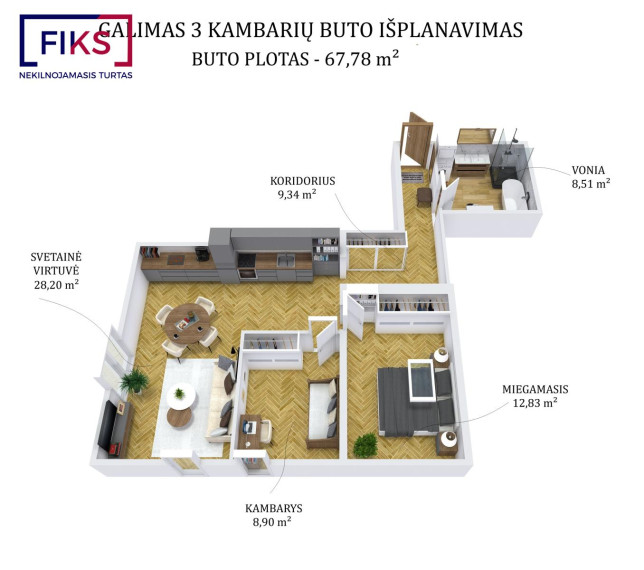 Parduodamas butas Žaibo g., Šilainiai, Kauno m., Kauno m. sav., 68 m² ploto 3 kambariai 23
