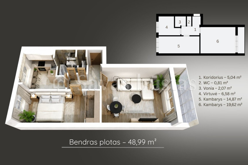 Parduodamas butas Panevėžio g., Klaipėdos m., Klaipėdos m. sav., 49 m2 ploto, 2 kambariai 19