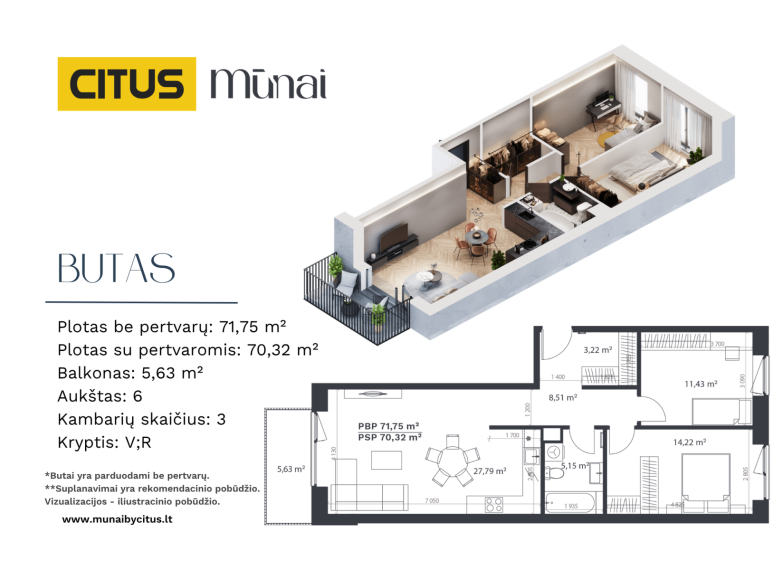 Parduodamas butas Kareivių g., Žirmūnai, Vilniaus m., Vilniaus m. sav., 71.75 m² ploto 3 kambariai 2