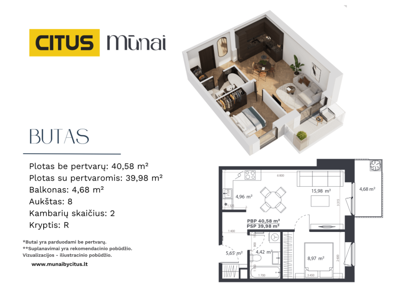 Parduodamas butas Kareivių g., Žirmūnai, Vilniaus m., Vilniaus m. sav., 40.58 m² ploto 2 kambariai 2