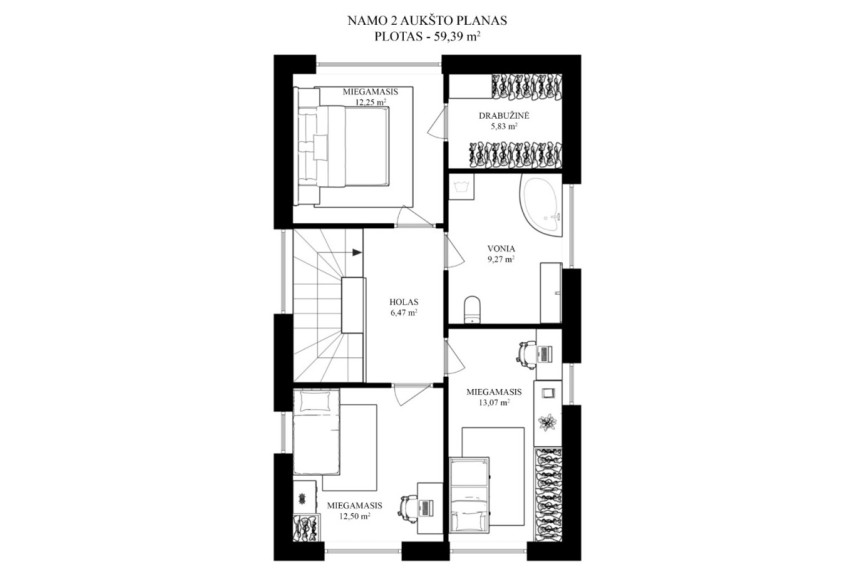 Parduodamas namas Kaštonų g., Didžiosios Riešės mstl., Vilniaus r. sav., 151.43 m2 ploto, 2 aukštai 43
