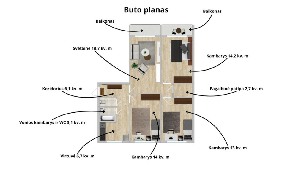 Parduodamas butas Loretos Asanavičiūtės g., Vilniaus m., Vilniaus m. sav., 77.9 m2 ploto, 4 kambariai 33