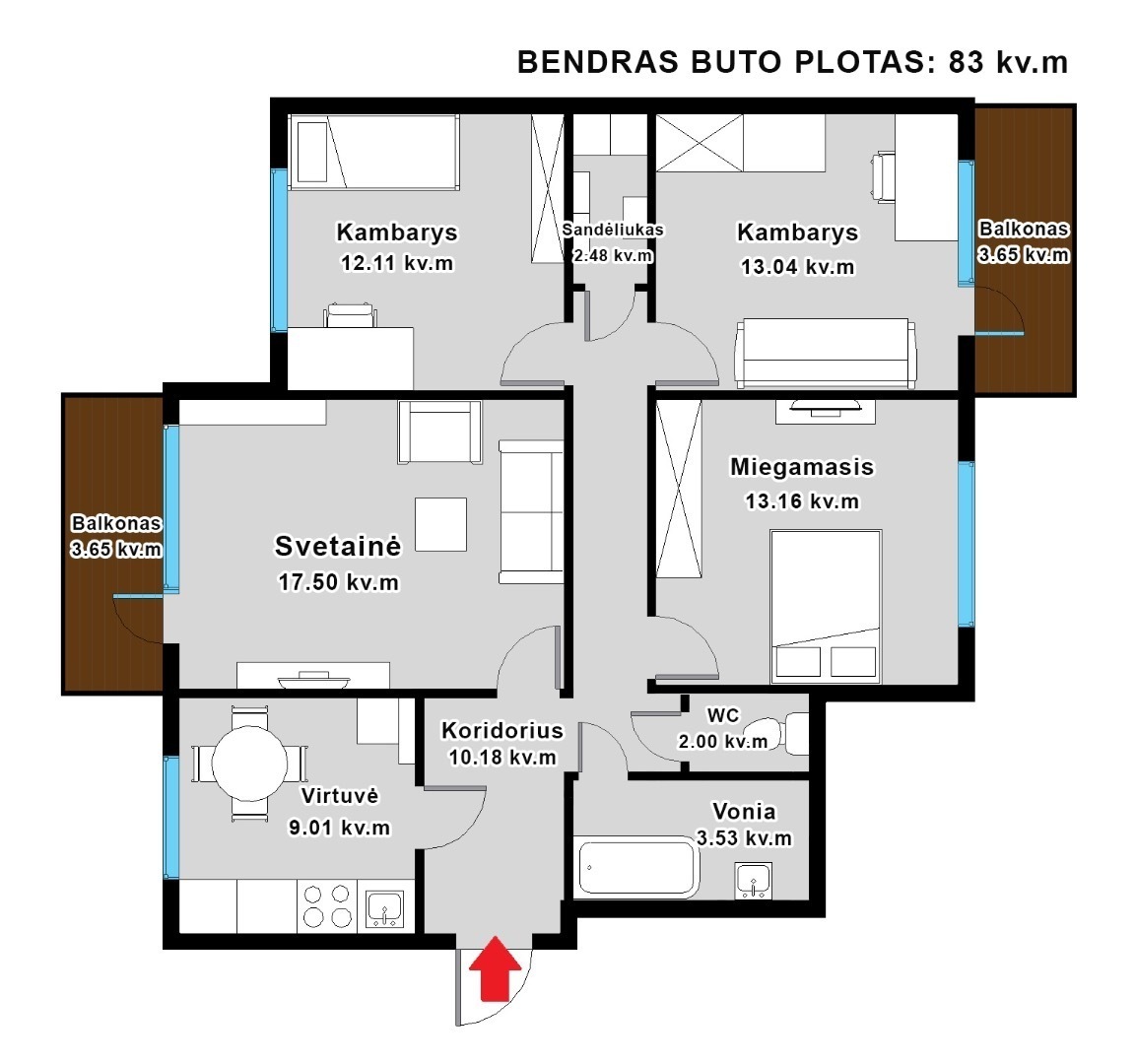 Parduodamas butas Kuršių g., Šilainiai, Kauno m., Kauno m. sav., 83 m2 ploto, 4 kambariai 14