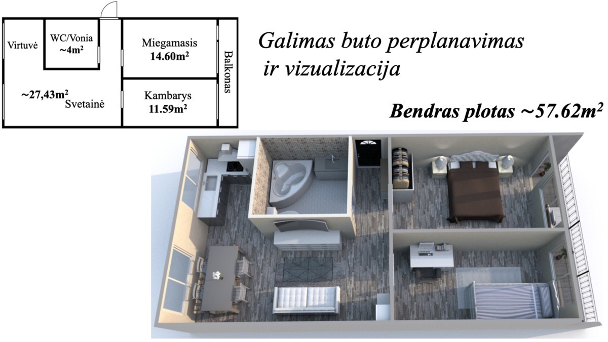 Parduodamas butas Pilies g., Senamiestis, Klaipėdos m., Klaipėdos m. sav., 57.62 m2 ploto, 3 kambariai 3
