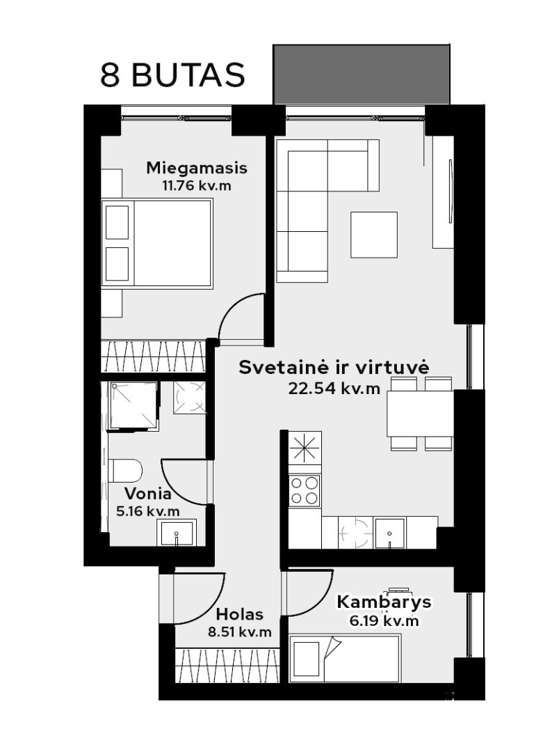 Parduodamas butas Girios g., Romainiai, Kauno m., Kauno m. sav., 54.76 m2 ploto, 3 kambariai 22