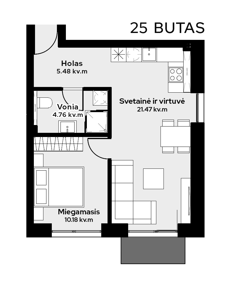Parduodamas butas Girios g., Romainiai, Kauno m., Kauno m. sav., 44.6 m2 ploto, 2 kambariai 23