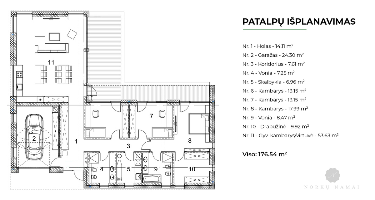 Parduodamas namas Norkų g., Paneriai, Vilniaus m., Vilniaus m. sav., 176.54 m2 ploto, 1 aukštai 14