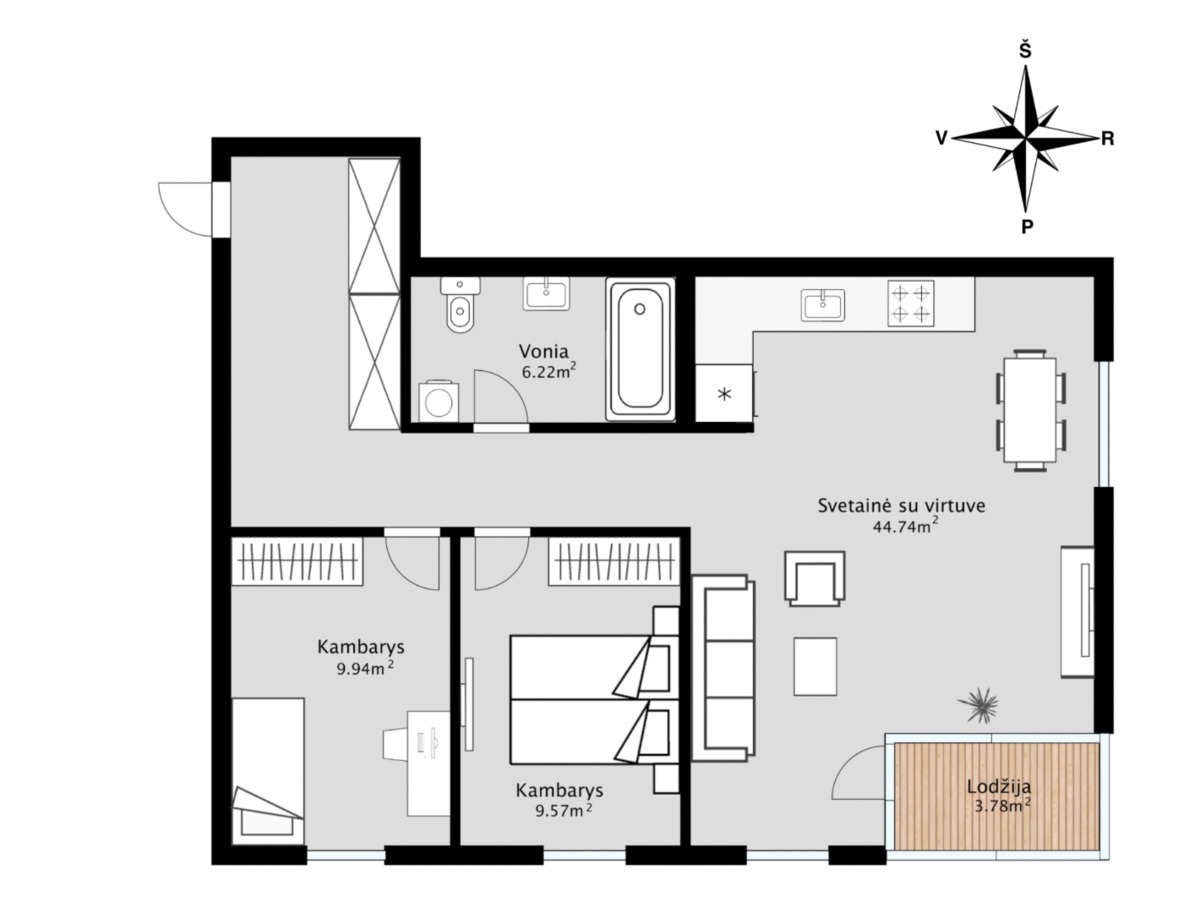 Parduodamas butas Lazdynėlių g., Lazdynėliai, Vilniaus m., Vilniaus m. sav., 74.25 m² ploto 3 kambariai 19