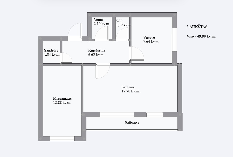 Parduodamas butas Liepų g., Molėtų m., Molėtų r. sav., 49.90 m² ploto 2 kambariai 17